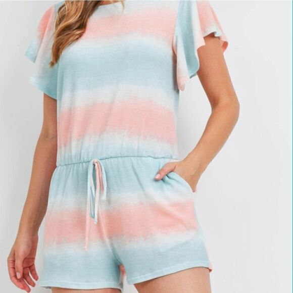 TIE DYE BUTTERFLY SLEEVE ROMPER - Picture 1 of 3